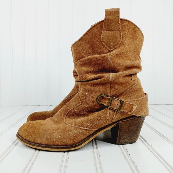 Decree Brown Suede Leather Western Block Heel Slouch Booties C979 - Picture 1 of 13